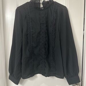 SHEIN Black Lace Trim Blouse